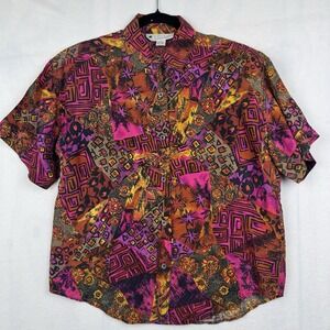 Sophisticates By Jonathan Martin M Silk Abstract Print‎ Shirt Blouse Women VTG
